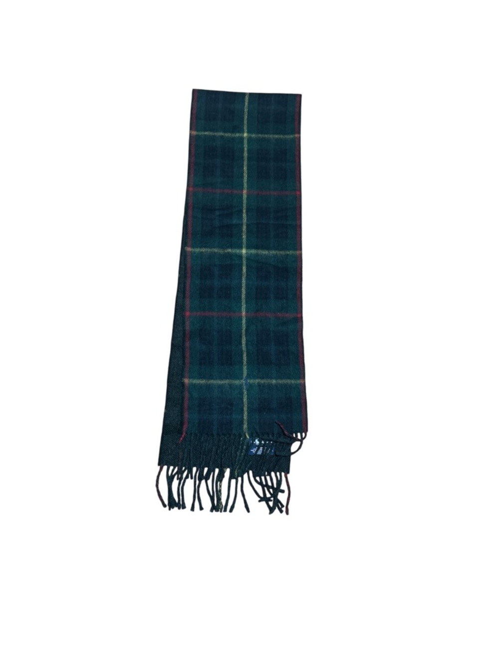 Polo Ralph Lauren Reversible Lambswool Blend Plaid Scarf Green Grey Fringe